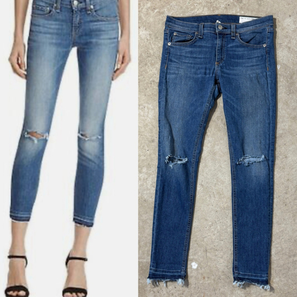 Rag & Bone Capri Blue Jeans Women’s Size 28 Distressed In Lily Dale Zipper Fly